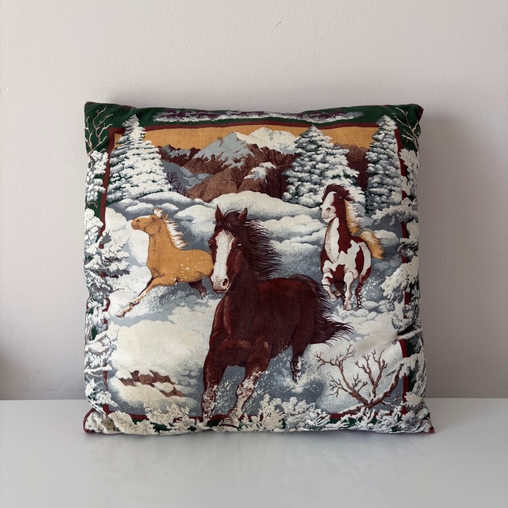 Wild Horses Cushion 14” Throw Pillow Ranch Southwestern Country Equine Stallions - Picture 2 of 8
